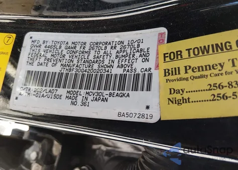 2002 Lexus Es 300 z USA, uszkodzony, nr VIN JTHBF30G420020341